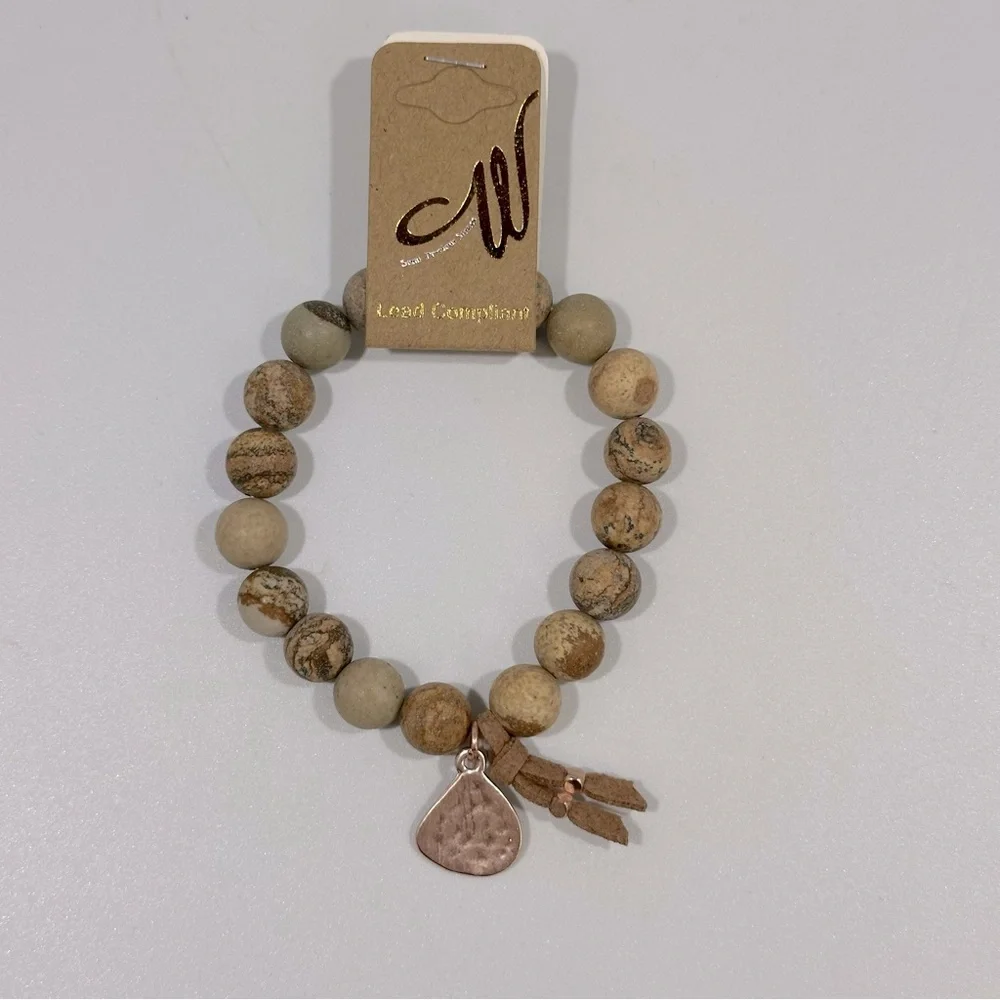 Semi-Precious Stone Beaded Faith Charm Stretch Bracelet Inspirational New Gift